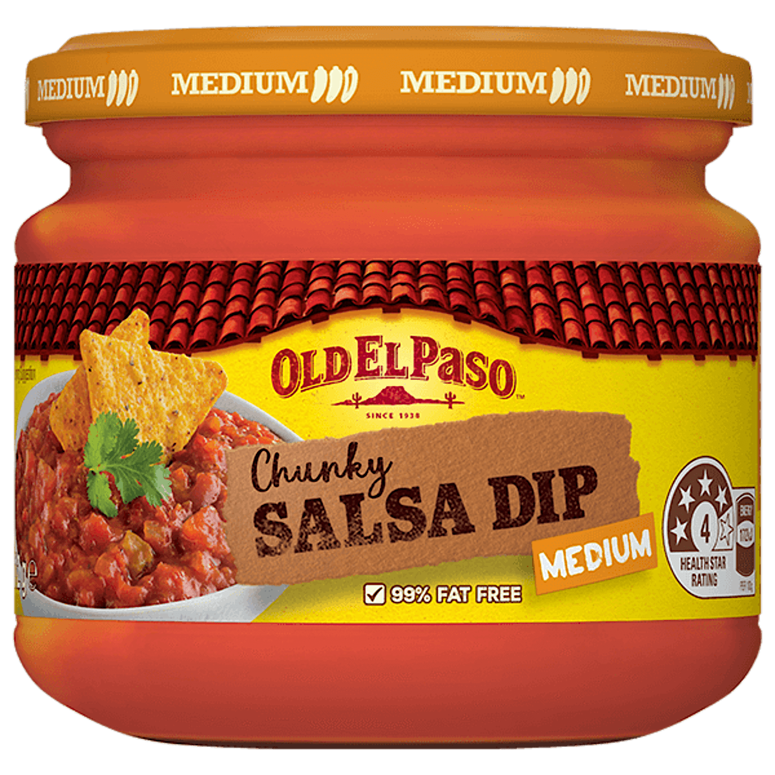 a glass jar of Old El Paso™ Chunky Salsa Dip Medium, 312g